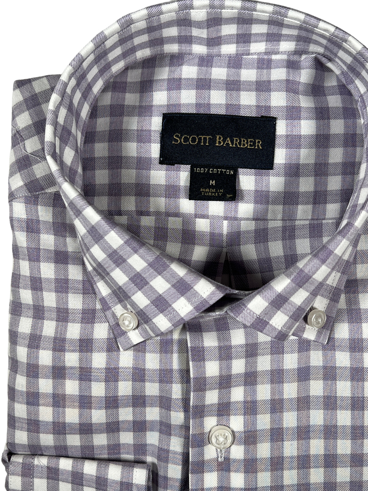 SCOTT BARBER MELANGE TWILL GINGHAM MEN’S SHIRT - LILAC