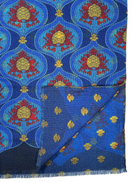 CALABRESE 1924 DOUBLE FACE WOOL SCARF - BLUE MEDALLIONS