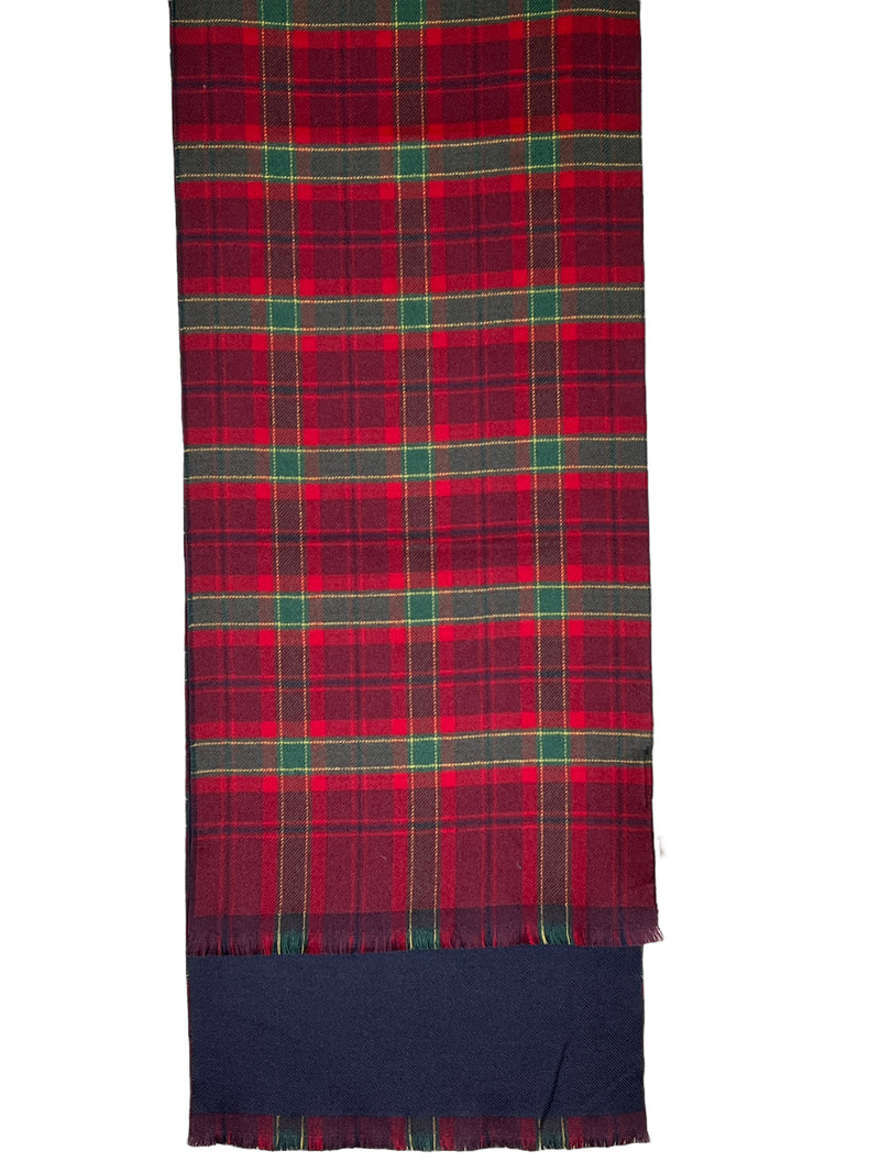 ALTEA PLAID DOUBLE SIDED SCARF - RED/GREEN & SOLID NAVY