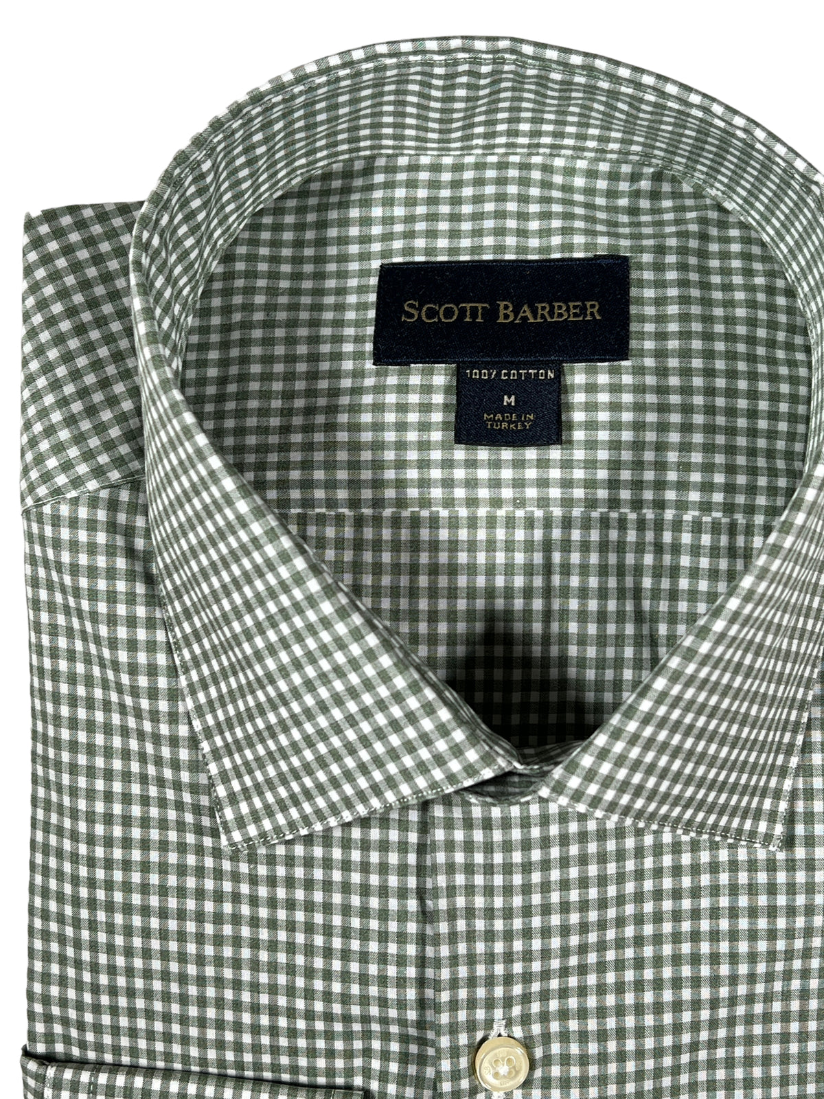 SCOTT BARBER ORGANIC COTTON GINGHAM MEN’S SHIRT - TURF