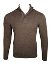 PERU UNLIMITED 1/4 ZIP SWEATER WITH LEATHER TRIM - CHOCOLATE