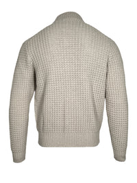 FEDELI WAFFLE STITCH FULL ZIP SWEATER - CREAM