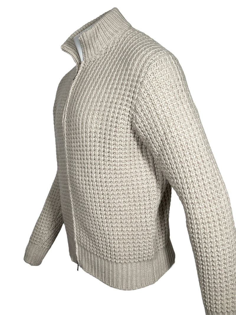 FEDELI WAFFLE STITCH FULL ZIP SWEATER - CREAM