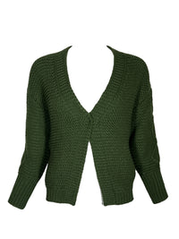 KASH WOMEN'S CASHMERE RIBBED OPEN CARDIGAN - GREEN