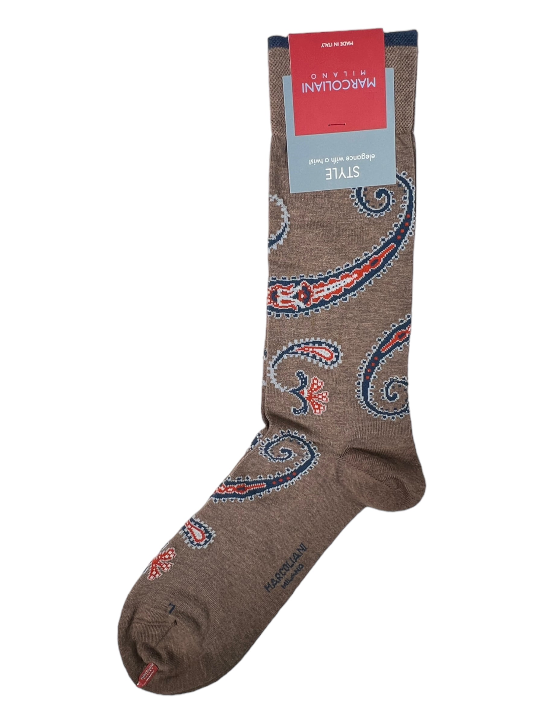 MARCOLIANI PIMA COTTON DELHI PAISLEY CALF SOCK - CAPPUCCINO