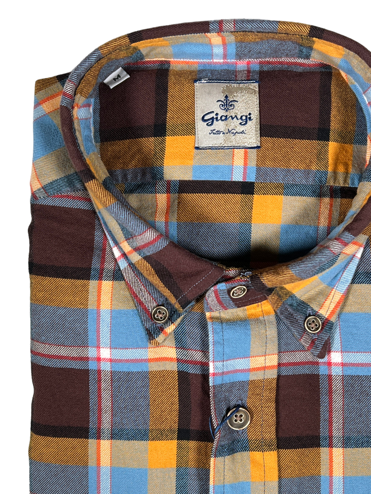 GIANGI NAPOLI MEN'S FLANNEL SHIRT - LIGHT BLUE/BURGUNDY PLAID