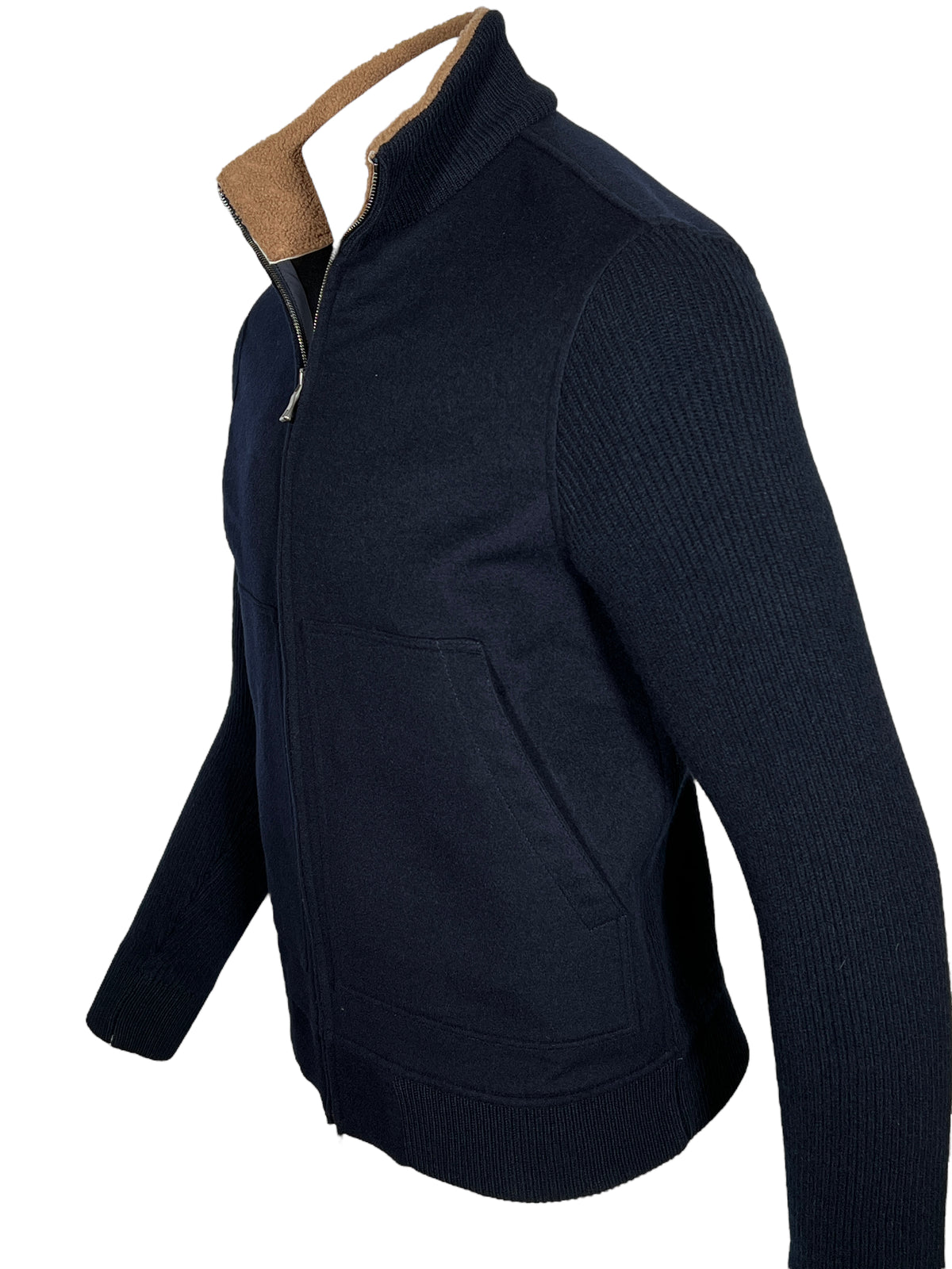 FIORONI CASHMERE JACKET WITH SHEARLING TRIM - NAVY