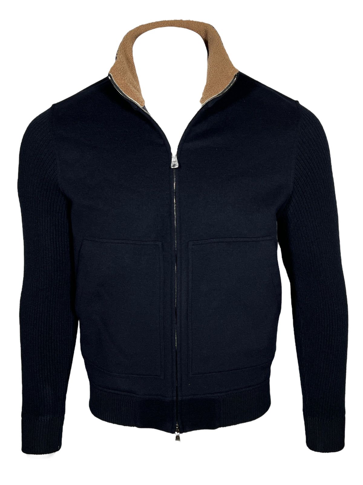 CASHMERE DOUBLE FACE REVERSIBLE JACKET: NAVY-BLACK - RANI ARABELLA