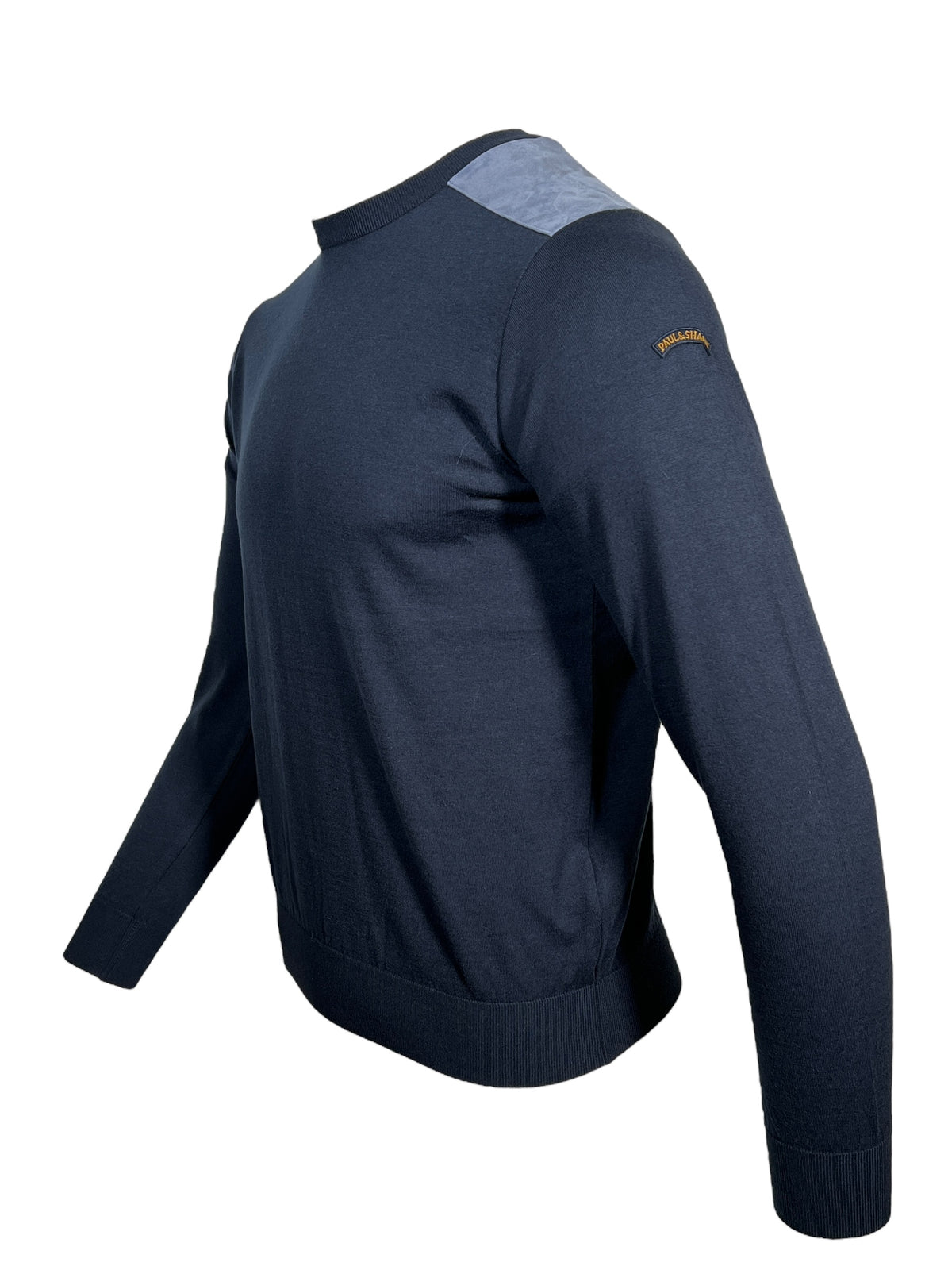 PAUL & SHARK MEN'S CREW SWEATER WITH SUEDE DETAIL - BLUE