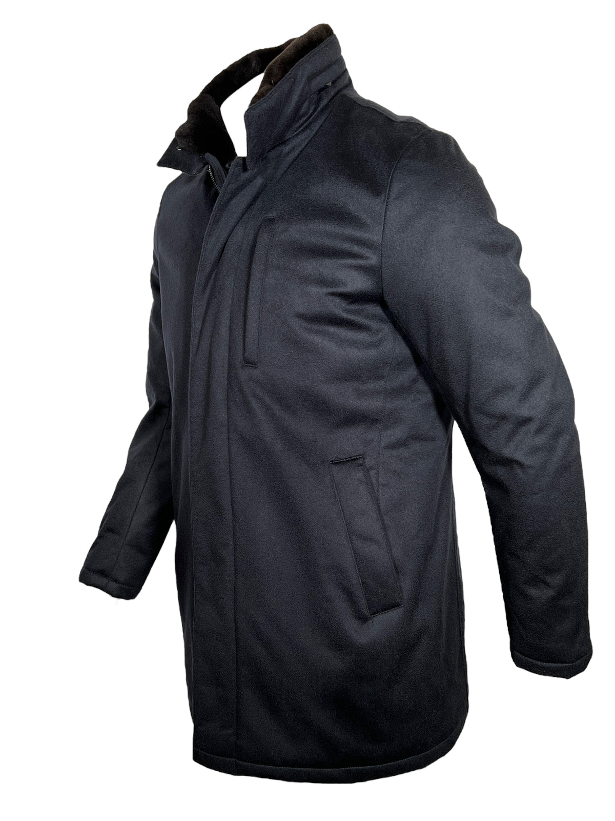 MANTO STORM SYSTEM CASHMERE COAT WITH SHEARLING TRIM - DEEP NAVY