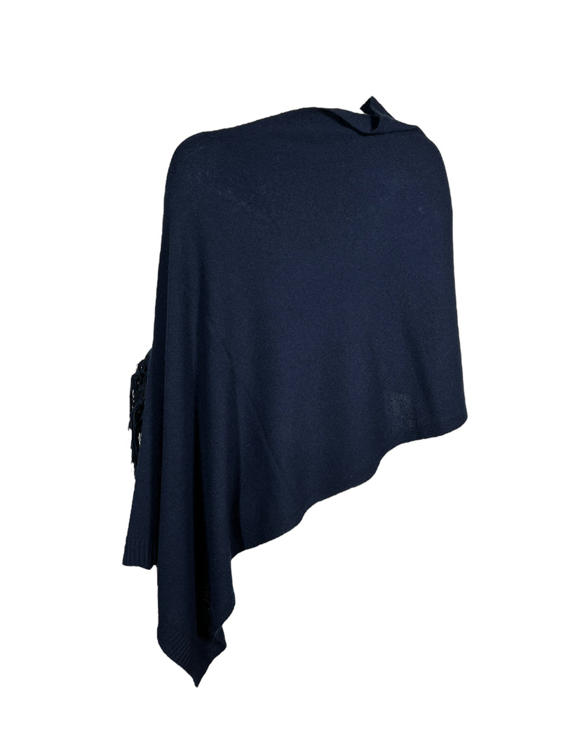 LUIV FIRENZE CASHMERE FRINGE PONCHO - DARK NAVY