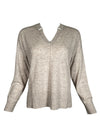 REPEAT CASHMERE NOTCHED V-NECK SWEATER - SAND