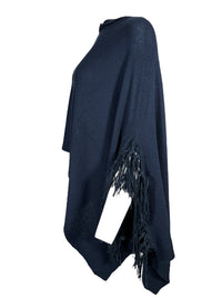 LUIV FIRENZE CASHMERE FRINGE PONCHO - DARK NAVY