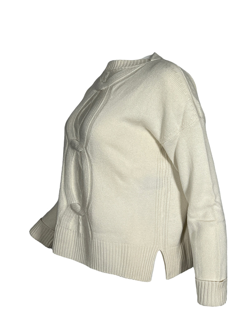 D.EXTERIOR CENTER CABLE TWIST SWEATER - WHITE