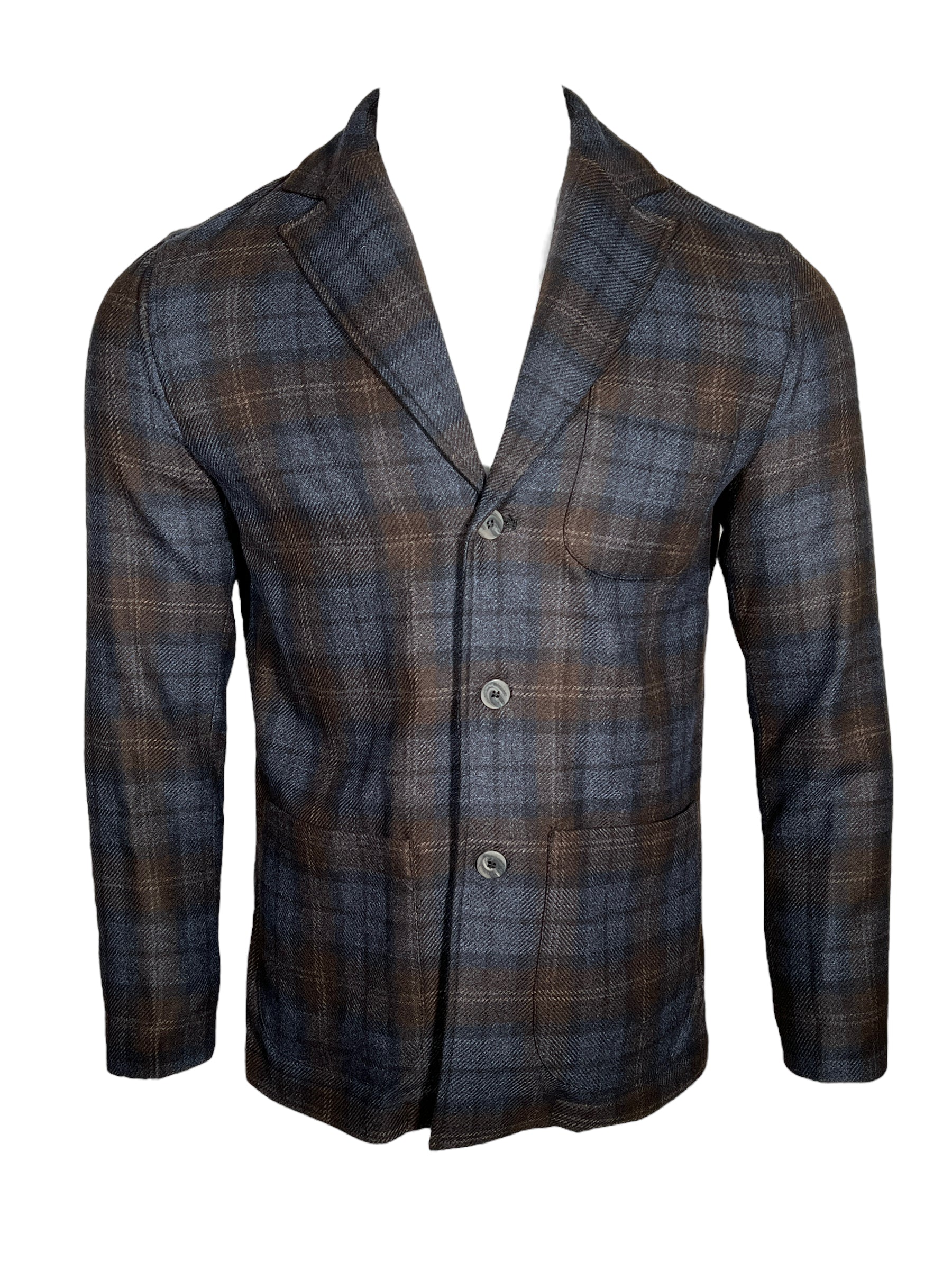 MAURIZIO BALDASSARI ZEGNA SOFT JACKET - NAVY/BROWN PLAID