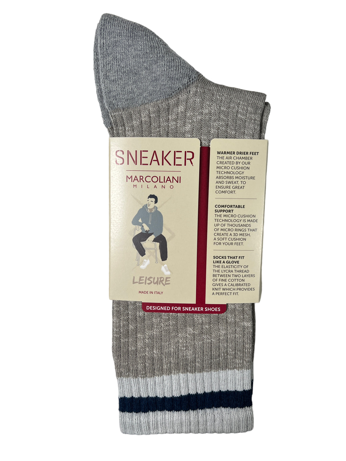 MARCOLIANI PIMA COTTON PREPPY STRIPE CALF SOCK - SILVER GREY