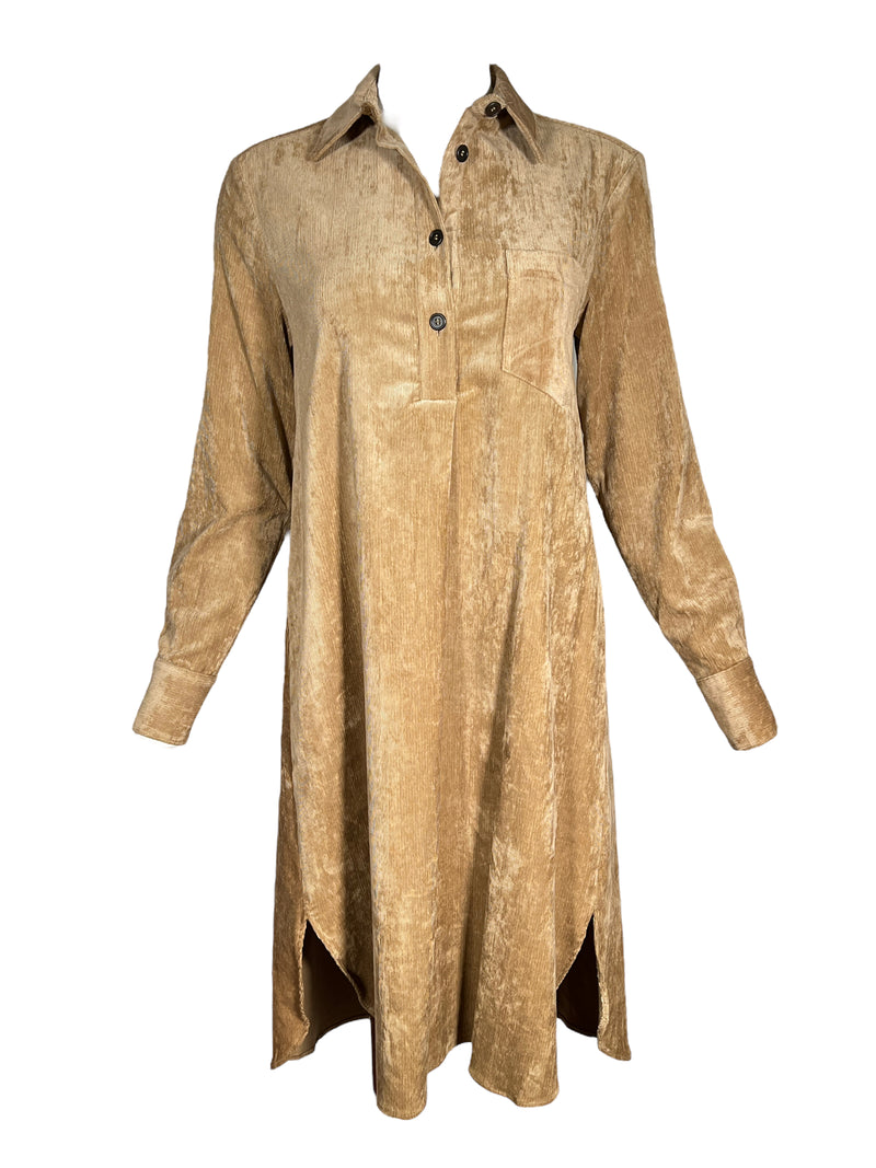 ANTONELLI FIRENZE STRETCH CORDUROY SHIRT DRESS - CAMEL