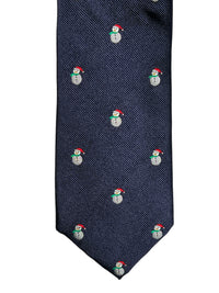 CALABRESE 1924 HOLIDAY SILK TIE - SNOWMAN ON NAVY