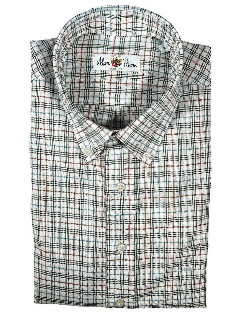 ALAN PAINE CLASSIC FIT SHIRT - GREEN/BROWN CHECK
