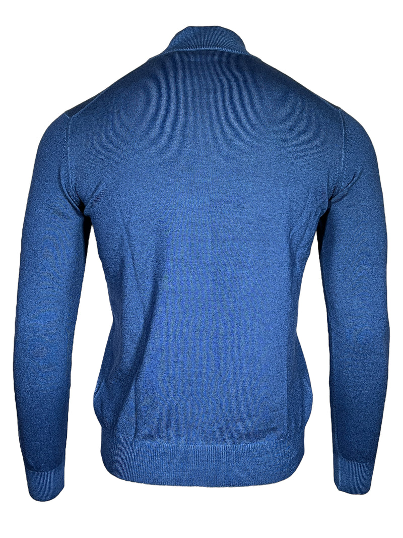 BUTTON DOWN MERINO VINTAGE 1/4 ZIP SWEATER - DARK BLUE