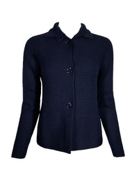 HUBERT GASSER HORIZONTAL RIB CARDIGAN - NAVY