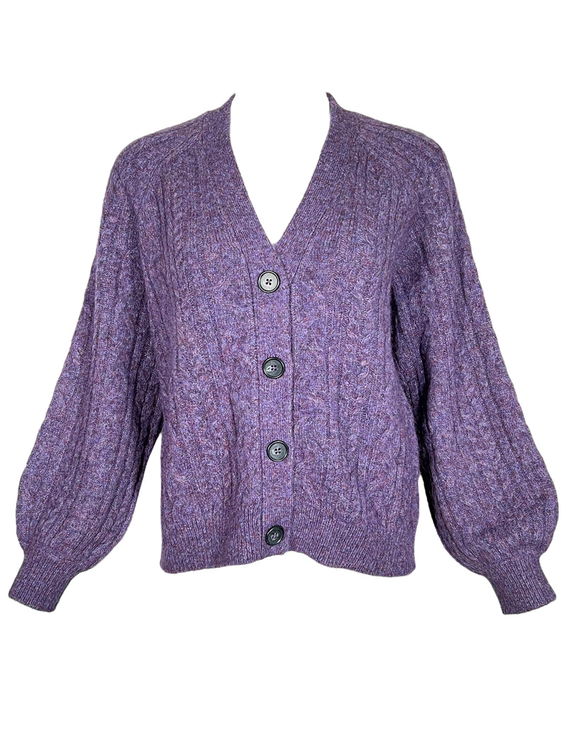 REPEAT CABLE KNIT BUTTON CARDIGAN - AMETHYST
