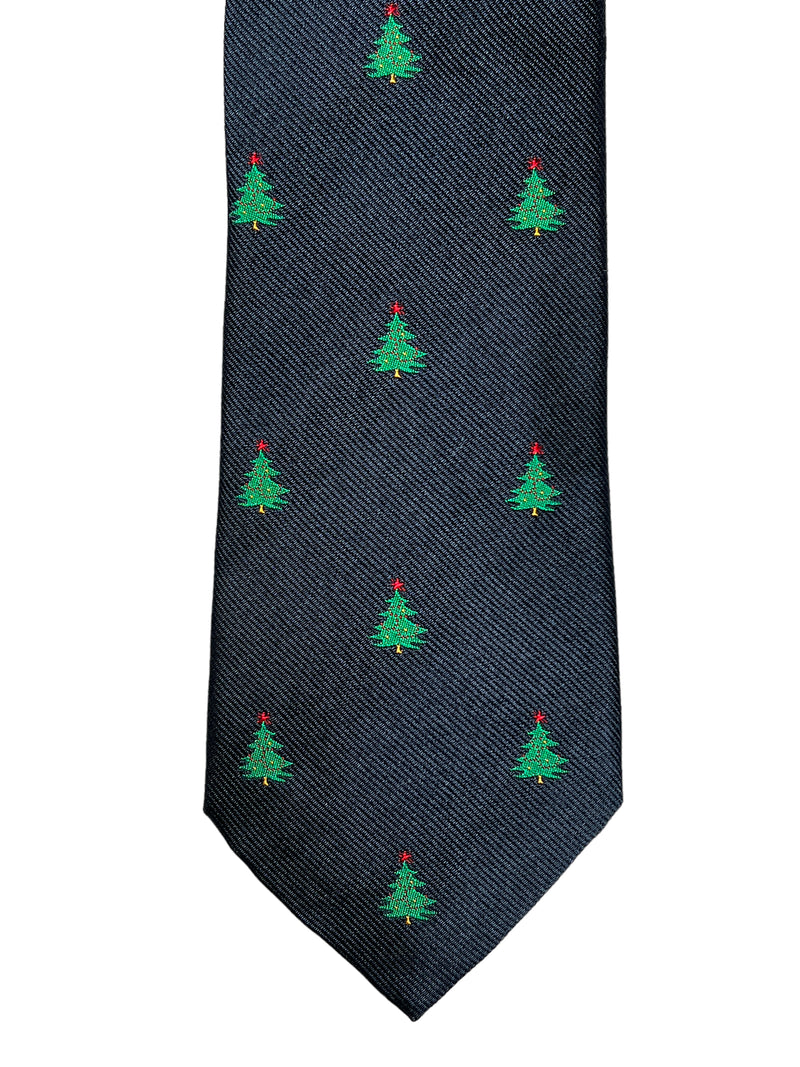 CALABRESE 1924 HOLIDAY SILK TIE - CHRISTMAS TREE ON NAVY