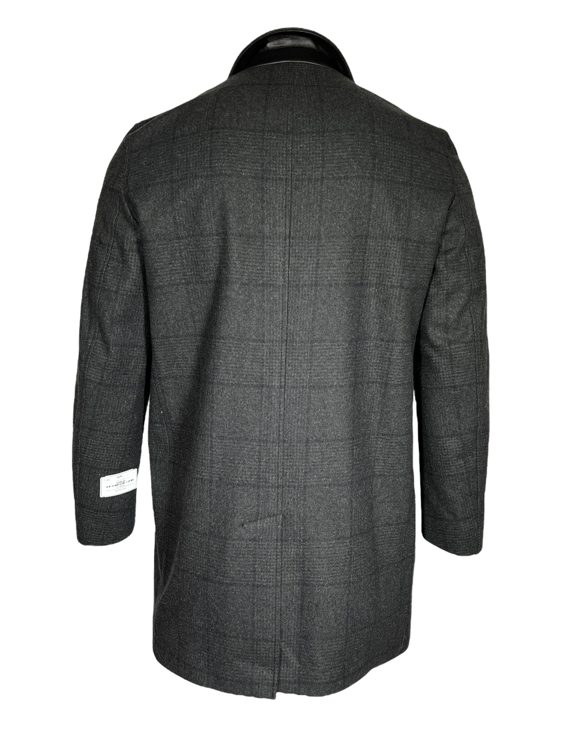 OARS & OLD IVY WOOL WALKING COAT WITH LEATHER TRIM - OLIVE PLAID