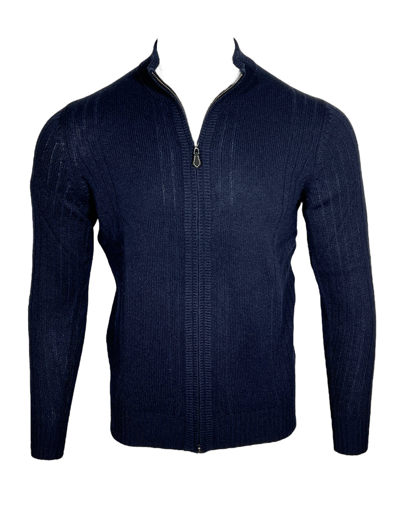 ALAN PAINE ULBSTER RIBBED FRONT ZIP SWEATER - DARK NAVY
