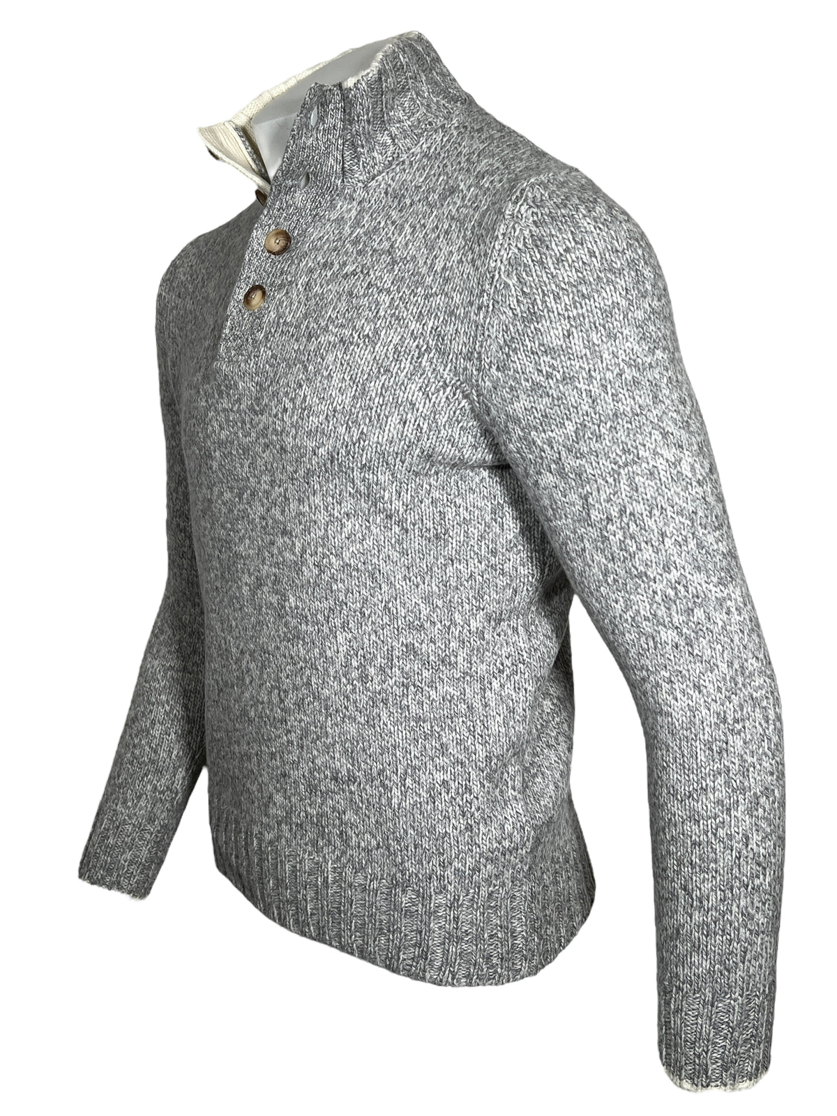 BUTTON DOWN MOULINE BUTTON MOCK SWEATER - LIGHT GREY/WHITE