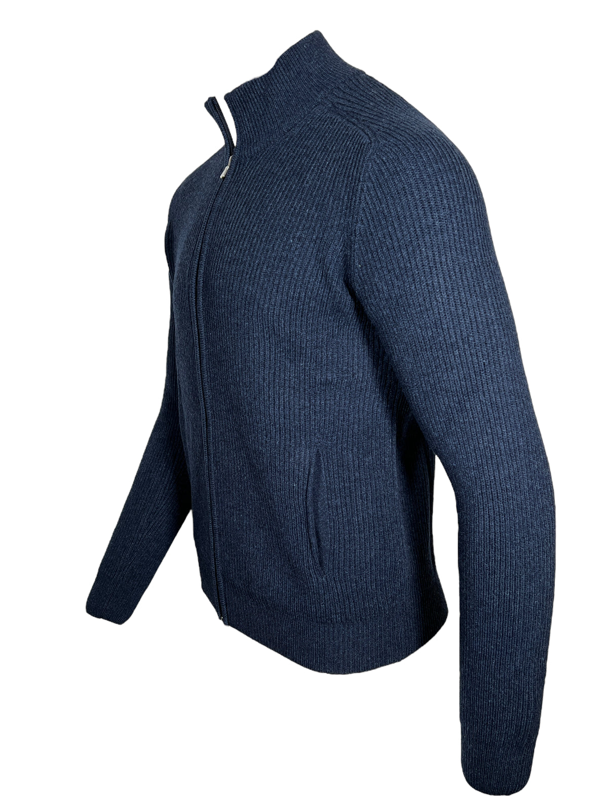 BUTTON DOWN FULL ZIP CARDIGAN - NAVY