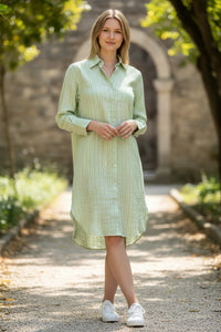 GIANGI NAPOLI WOMEN'S SHIRT DRESS - GREEN STRIPE