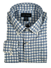 SCOTT BARBER SOFT PERFORMANCE MELANGE GINGHAM MEN’S SHIRT - BLUE