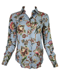 CAMICETTASNOB STRETCH SILK BLOUSE - LIGHT BLUE FLORAL