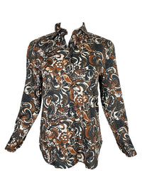 CALIBAN COTTON STRETCH BLOUSE - NAVY/BROWN FLORAL