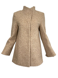 CINZIA ROCCA TWEED HERRINGBONE COAT - CREAM/CAMEL