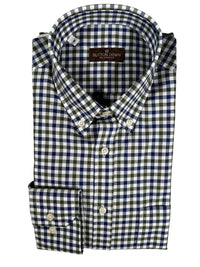 BUTTON DOWN SPORT SHIRT - NAVY/OLIVE GINGHAM