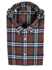 BUTTON DOWN SPORT SHIRT - NAVY/OLIVE/RED PLAID