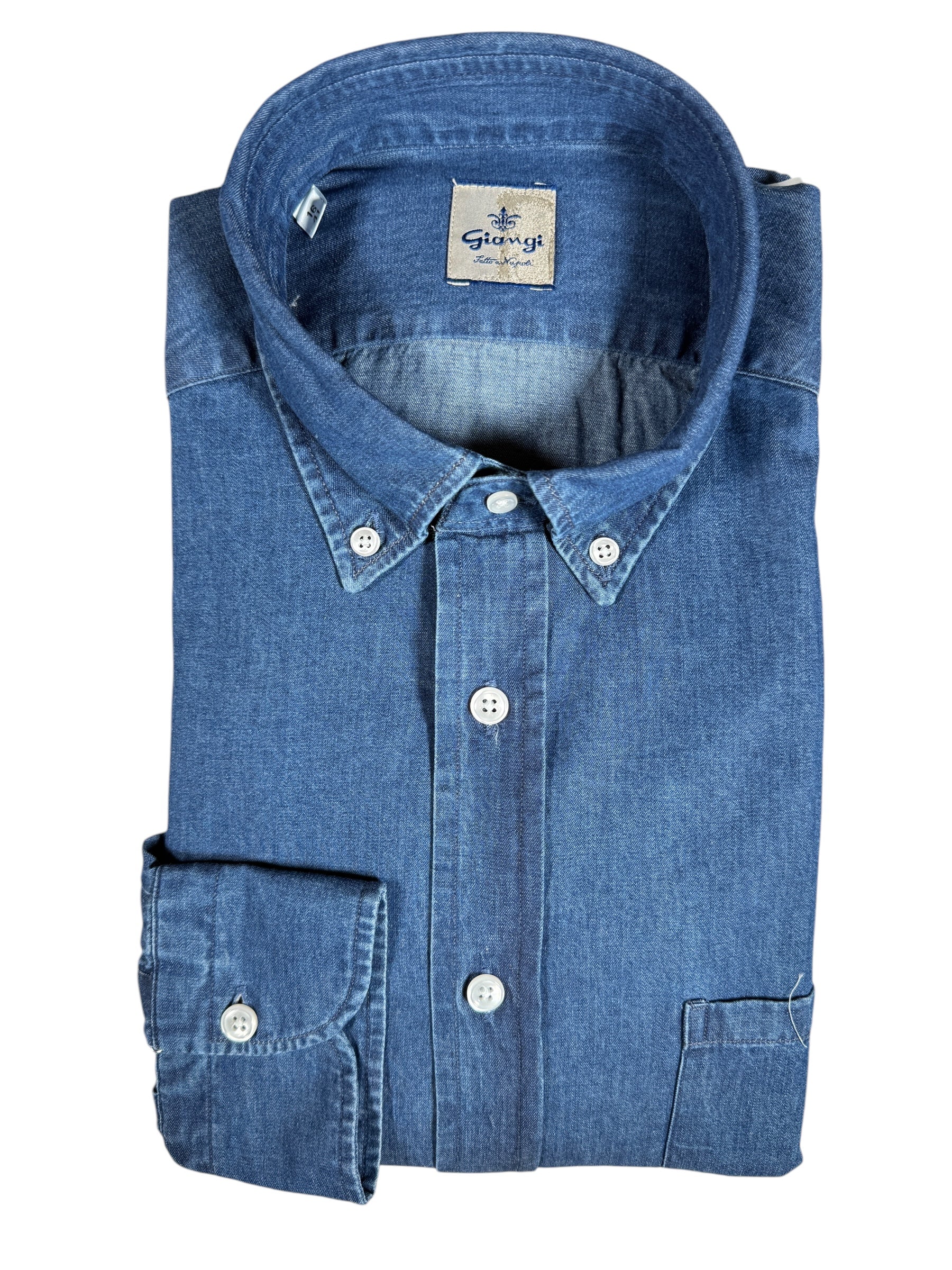 GIANGI NAPOLI MEN'S DENIM SHIRT - DOUBLE STONE WASH BLUE
