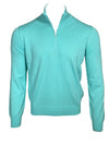 BUTTON DOWN COTTON 1/4 ZIP SWEATER - TURQUOISE