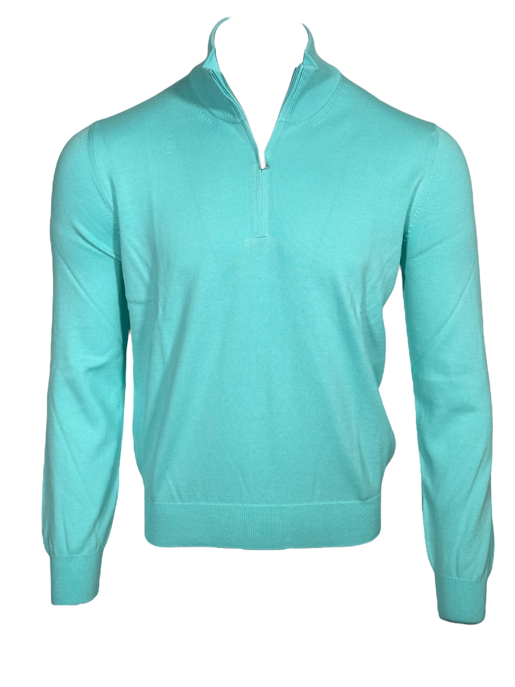 BUTTON DOWN COTTON 1/4 ZIP SWEATER - TURQUOISE