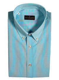 BUTTON DOWN SPORT SHIRT - AQUA MICRO CHECK