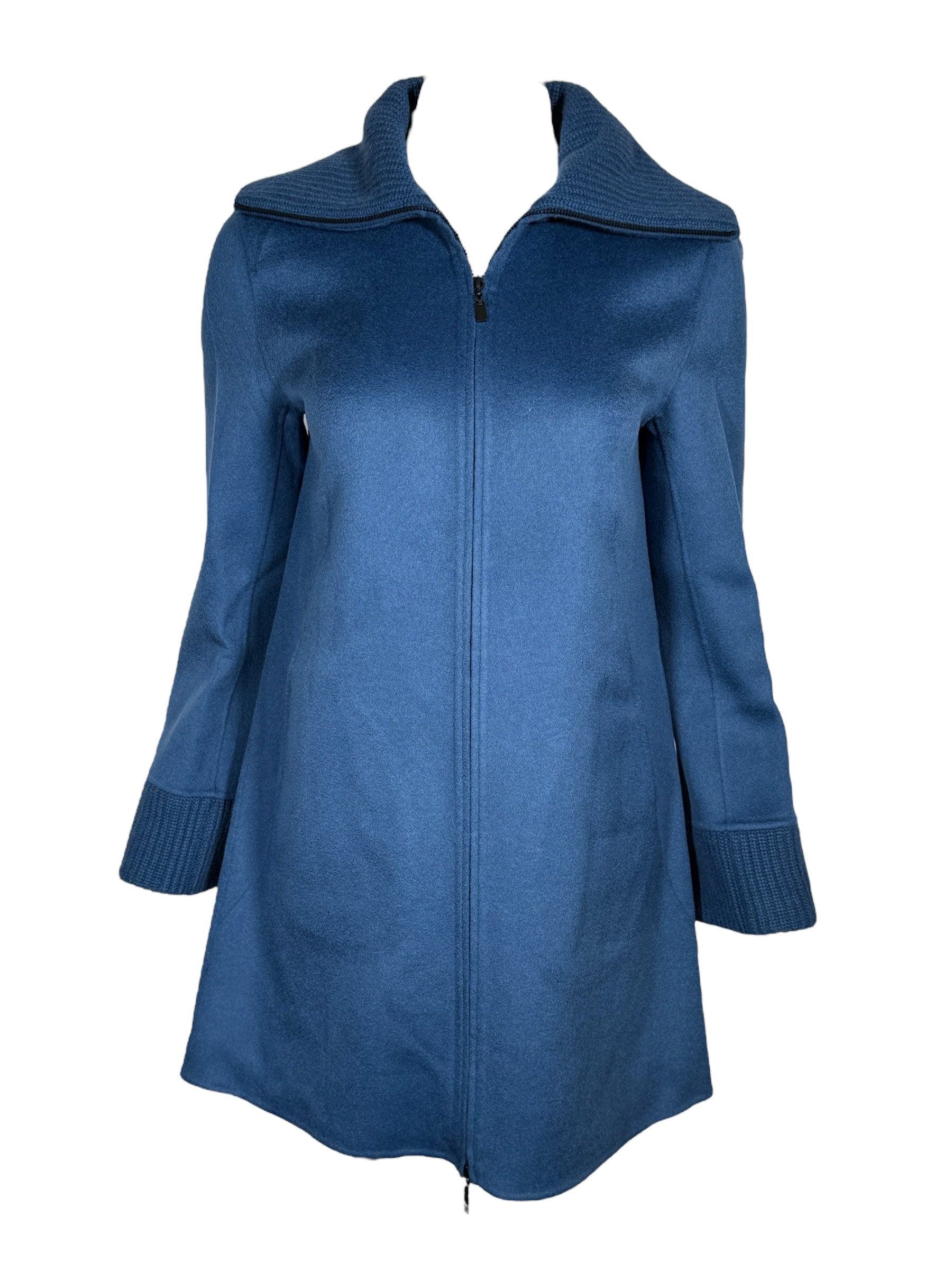 KINROSS KNIT TRIM ZIP MOCK COAT - SAPPHIRE