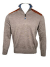 PAUL & SHARK COOL TOUCH WOOL 1/4 ZIP MEN'S SWEATER WITH CORD TRIM - BEIGE WITH BROWN