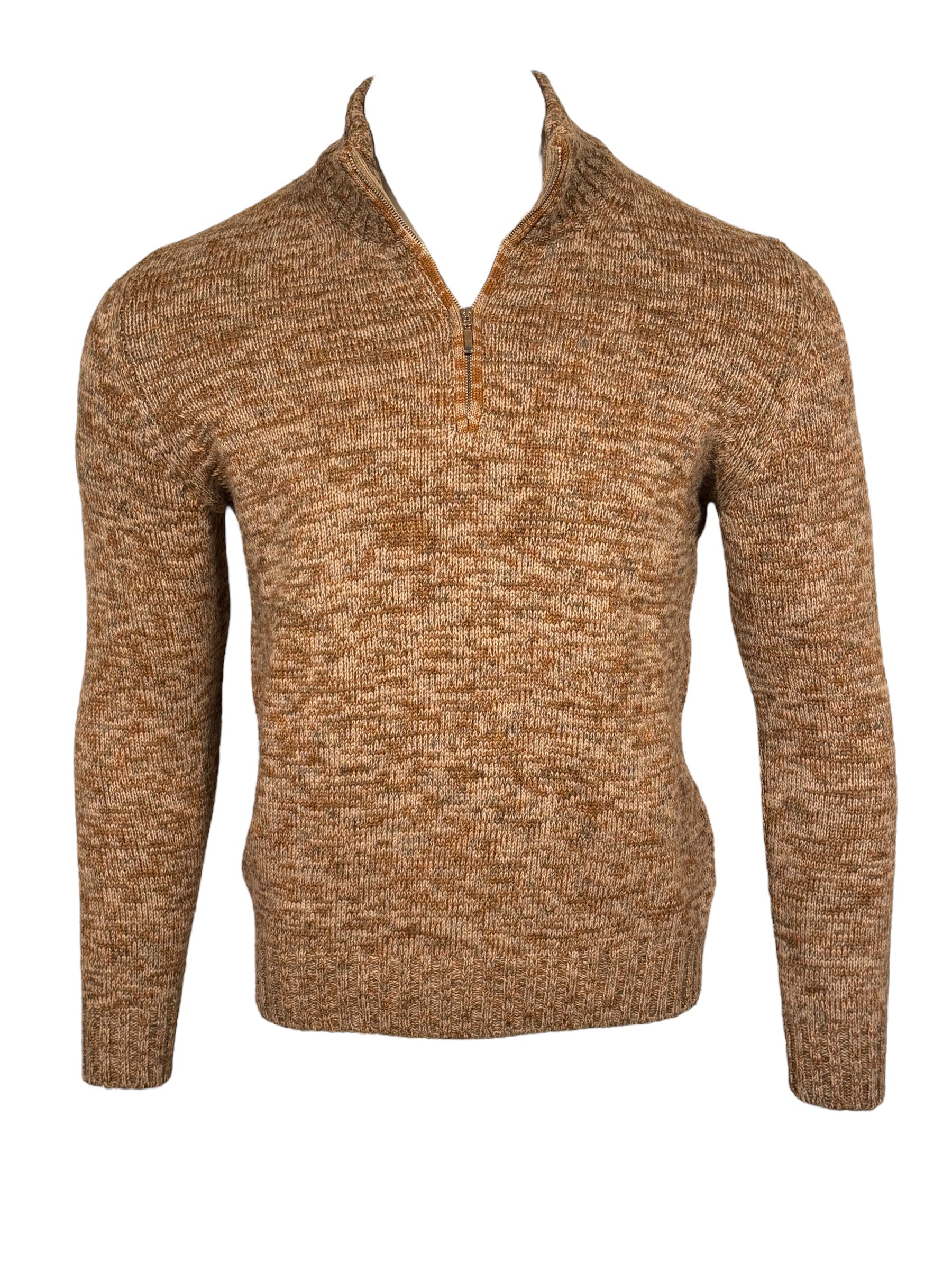 SETTEFILI CASHMERE - 4 PLY QUARTER ZIP MEN'S SWEATER - BROWN/GREY MIX