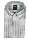 FINAMORE 1925 SHIRT - COTTON-CASHMERE STEEL/GREEN STRIPE