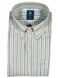 FINAMORE 1925 SHIRT - COTTON-CASHMERE STEEL/GREEN STRIPE
