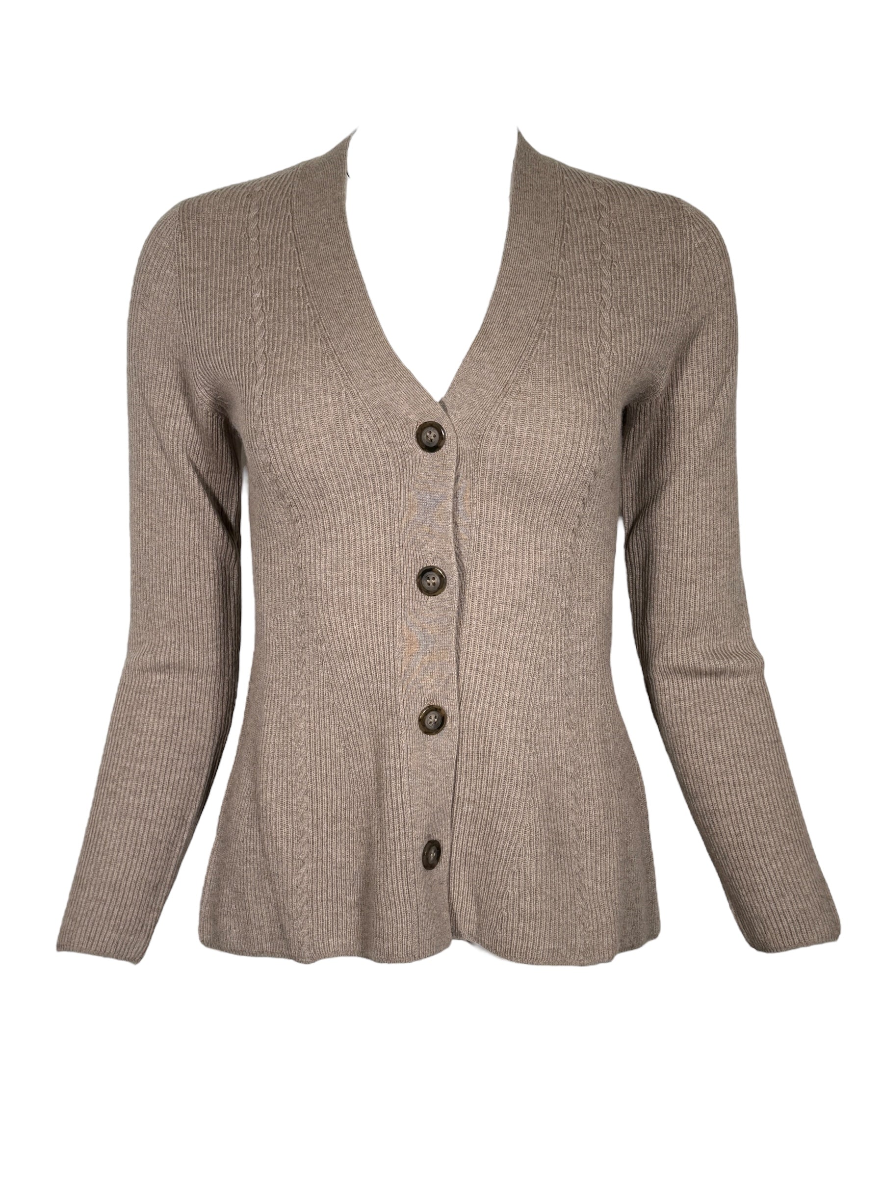 PUROTATTO WOOL/CASHMERE CABLE RIB CARDIGAN - NOCCIOLA