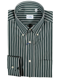 GALLIA MEN'S SHIRT - OLIVE WITH WHITE DOUBLE STRIPE