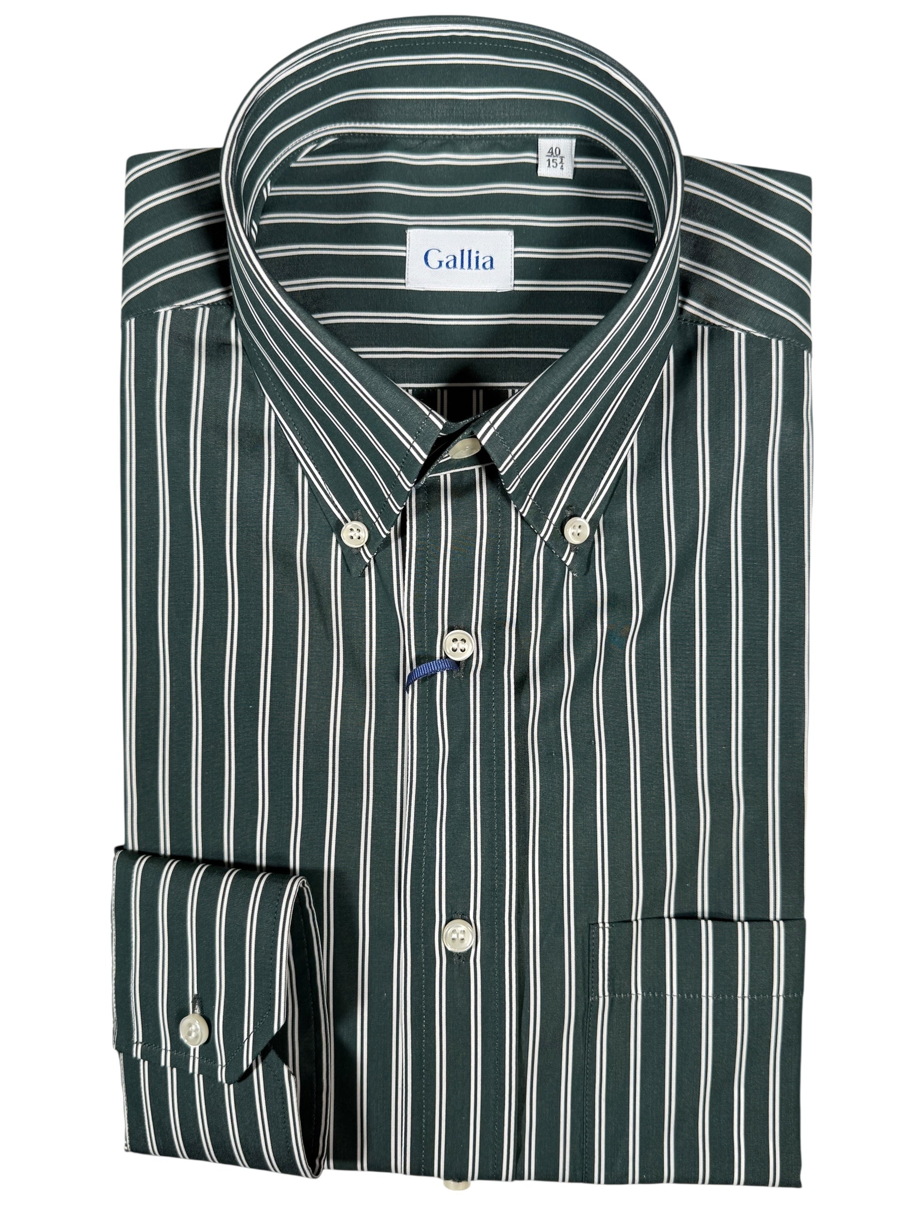 GALLIA MEN'S SHIRT - OLIVE WITH WHITE DOUBLE STRIPE